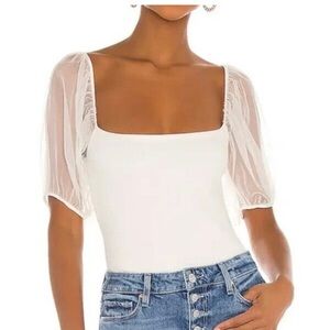 Free People White Sheer Sleeve Top